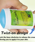 Hand holding Green Card deodorant with twist-on design, part of Tattoo Practice Skin Kit For Beginners And Pros With Transfer Paper Gel Ink Cups Grip Tapes Stencil Sheets And Practice Skins A Complete 344 Piece Starter Set To Level Up Your Tattoo Designs.