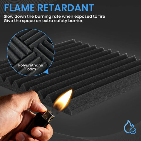 Premium High Density Sound Proof Foam Panels 80 Pack Wedge Acoustic Wall Tiles featuring flame retardant polyurethane foam.
