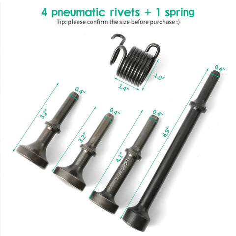 5 Piece Smoothing Pneumatic Air Hammer Chisel Bits Kit With 4 Pro Grade Bits And Spring. Displayed sizes 180mm, 100mm, 83mm.