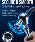 Close-up of 72-tooth ratchet with locking system from Half Inch Flexible Shaft Extension Kit For Tight Spots That Grabs Hard To Reach Areas Bendable Torque Socket Wrench Extension Ratchet Drive Bar With Spring Steel Flex Reach Tool Long Connecting Rod Drill Adapter For Hard To Reach Areas 10 Inch 14 Inch.
