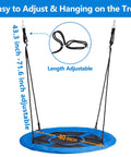 40 Inch Flying Saucer Tree Swing for Backyard Fun and Playground Action, showing adjustable hanging ropes length measurement.