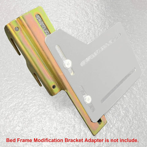 Top Shelf Galvanized Steel Bed Frame Conversion Brackets Four Pack attachment with mounting holes for easy headboard setup.