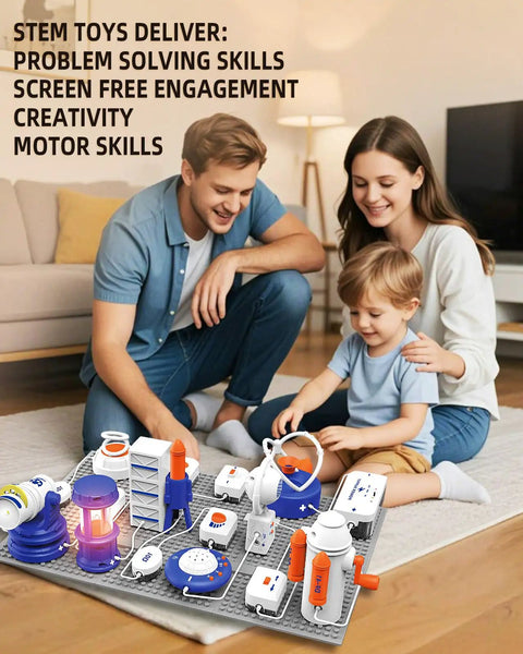 Family using Awesome Electronics Lab Kit For Curious Kids With 66 DIY Circuit Parts 1200 Plus Projects Hands On STEM Toy Gift