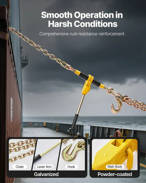 No Nonsense Heavy Duty Ratchet Chain Binder Secure Cargo Like A Pro, 9200 Lb Working Load With G80 Steel, Fits 3/8 To 1/2 Inch Chains, Rock Solid Tie Down Kit For Trucks, Towing, And Logging Jobs