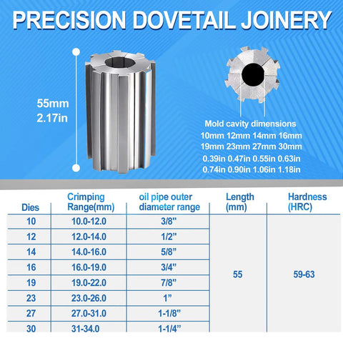 Heavy Duty Electric Hydraulic Hose Crimper Machine With 8 Dies Perfect For Automotive AC And Excavators Crimping Tool dimensions and specifications chart.