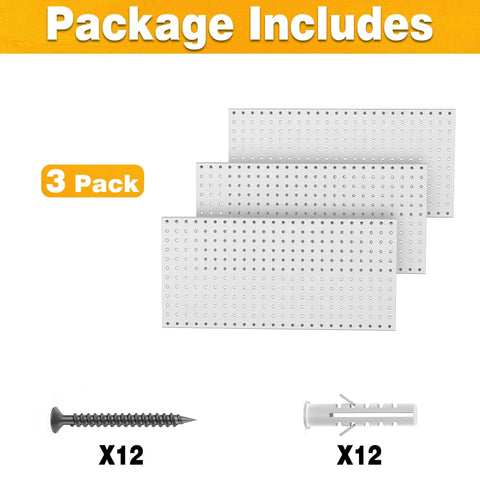 Heavy Duty Metal Pegboard Panels 12 By 24 Inches 3 Pack Grey Wall Mounted Tool Organizer Boards for Garage Workbench Office
