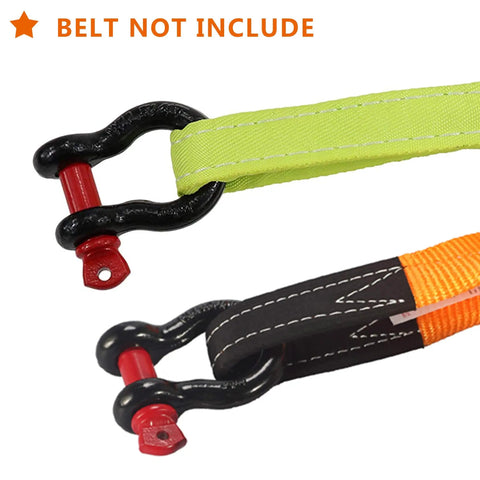 Heavy Duty Half Inch D Ring Bow Shackle With Screw Pin For Rigging And Towing Two Ton Working Load Limit Hot Dip Galvanized Forged Steel Two Pack showing two shackles with colored straps.