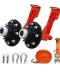 Two Pack Shipping Container Wheels With Eight Lug Configuration And Axle Ratchet Tie Down System For Moving Empty 20 To 40 Foot Marine Containers