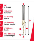Dimensions diagram for Up Cut Spiral CNC Router Bit With ZrN Coating for 2D and 3D Carving, highlighting measurements.