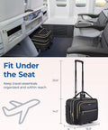 Rolling Laptop Bag For 15.6 Inch Laptop Underseat Carry On Luggage With TSA Lock in airplane cabin demonstrating fit under seat