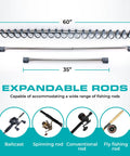 Road Trip Ready 2 Piece Fishing Rod Holder For Car And SUV Fly Rod Rack Vehicle Rod Mount shown extended to 60 inches