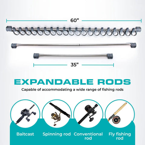 Road Trip Ready 2 Piece Fishing Rod Holder For Car And SUV Fly Rod Rack Vehicle Rod Mount shown extended to 60 inches