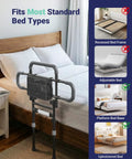 One Hand Fold Bed Rail For Seniors on platform bed, 180 Degree Folding, Adjustable Height And Width, Black Safety Guard Rail For Bedside Access