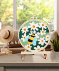 Punch Needle Kits For Adults And Beginner Friendly Diy Embroidery Set With 7.8 Inch Hoop, bee and flower pattern in progress.
