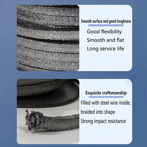 DRISSA expanded flexible graphite braided packing for pump gland and valve stem, 4x4 mm, 3 m length, Amazon brand