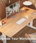 Fezibo Electric Height Adjustable Standing Desk 48 X 24 Inches Sit Stand Workstation With Solid Maple Finish, modern home office setup.