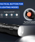 S2000 LED Flashlight Ultra Bright Mid Size Tactical Torch With Zoom 3 Modes Water Resistant, focus on tactical switch and lighting modes