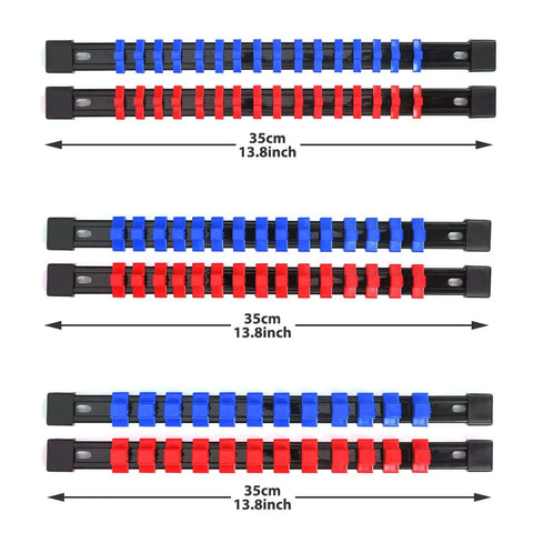 Portable ABS Socket Clip Rail Organizer For One Quarter Inch, Three Eighths Inch, And One Half Inch Drive Sockets, Six Piece Set