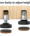 Two adjustable furniture levelers with rubber pads, showing height adjustment for 20 Set Built Tough Furniture Levelers With Floor Protectors.