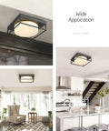 Black Square Flush Mount Ceiling Light With Frosted Glass Shade 12 Inch Slick Modern LED Fixture 24W 950LM Dimmable 3000K Warm White