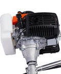 Close-up of Powerful 4HP 53.2cc 4-Stroke Outboard With Air Cooling, showing engine housing and drive shaft connection