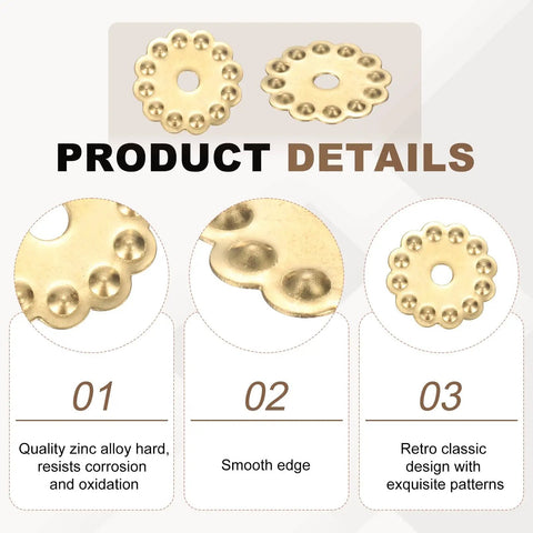 Detailed view of Ten Pack Brass Cabinet Backplates With Vintage Flower Design showcasing smooth edges and decorative patterns