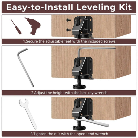 Heavy Duty Adjustable Leveling Feet Kit Four Pack With Wrenches And Screws For Tables Benches And Cabinets 0 To 2 Inch Height Adjustment Supports Up To 1400 Lbs Sturdy As Heck Black