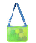 Colorful Mesh Beach Tote For Kids, Adjustable Quick Dry Net Bag For Seashell Collecting in Bright Green and Royal Blue
