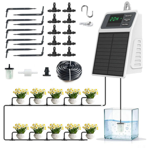 Solar Powered Drip Irrigation System With USB C Dual Power No Fuss DIY Watering Kit For 10 Potted Plants Programmable Timer IPX5 Auto Watering