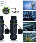 Waterproof Ethernet Connector IP68 Shielded Panel Mount Coupler Female to Female Cat5e Green Two Pack outdoor use