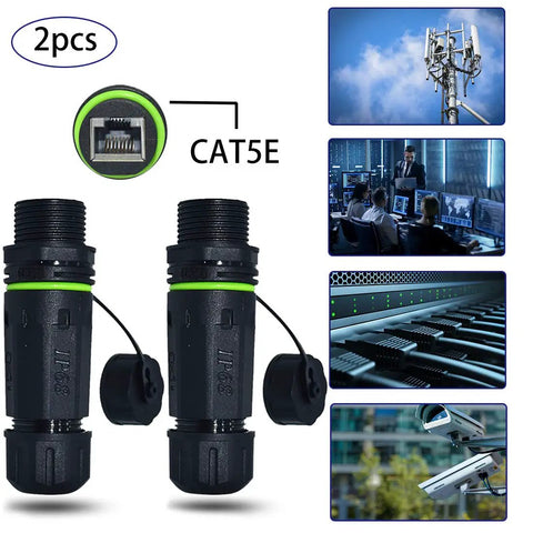 Waterproof Ethernet Connector IP68 Shielded Panel Mount Coupler Female to Female Cat5e Green Two Pack outdoor use
