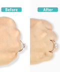 Comparison of before and after using Low Profile Ring Size Adjuster For Loose Thin Rings 1mm To 4mm Fits Women Virtually Invisible TPU Sizer That Works With Big Knuckles Transparent And Discreet Includes Jewelry Polishing Cloth on a hand.