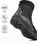 Side view of Mens Heavy Duty Steel Toe Work Boots For Construction And Industrial Safety emphasizing slip-resistant sole features.