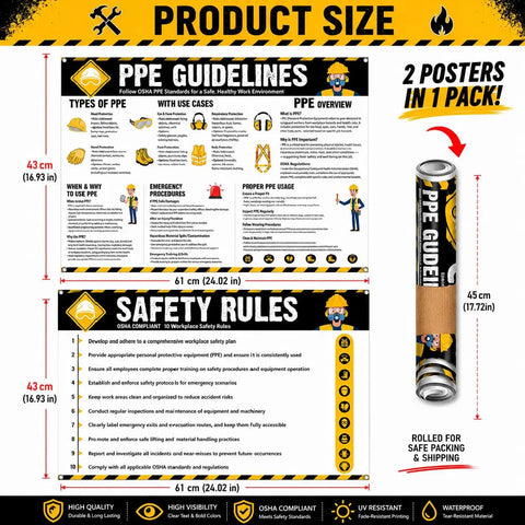PPE Safety Posters Two Pack 17 By 24 Inch Workplace Safety Rules Signage For Construction And Industrial Sites OSHA Compliant