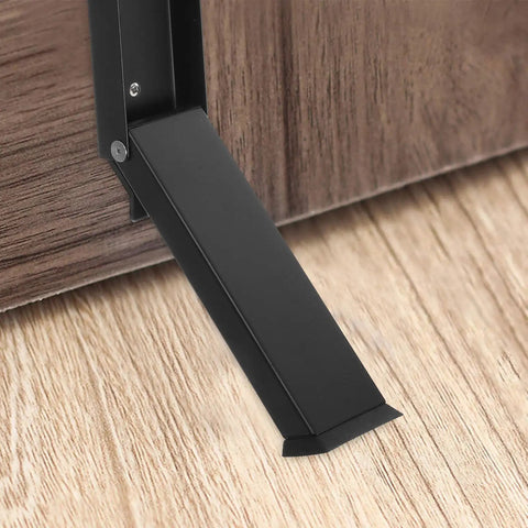 Heavy Duty Stainless Steel Kickdown Door Stop For Floor And Top Use Multi Functional Door Wedge installed on wooden door