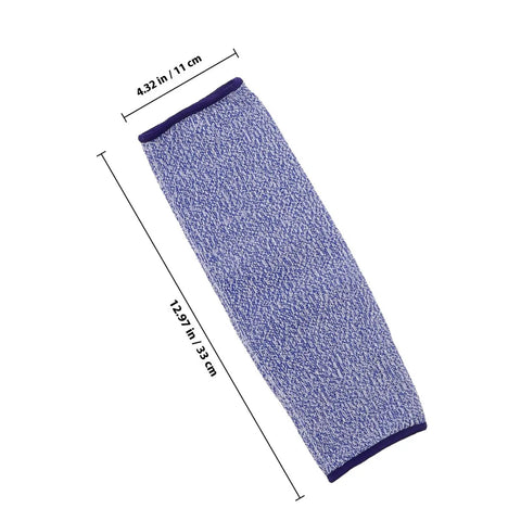 Premium Cut Resistant Arm Sleeves 2 Pack Blue Anti Cut Forearm Guards For Industrial Work Heavy Duty Job Site Hustle Legit Workshop Protection, single arm sleeve showing size and fabric texture.
