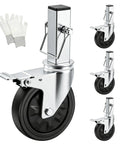 Set Of Four Five Inch Scaffolding Caster Wheels Smooth Rolling Elastic Rubber Tires Square Stem Fits One Point Two Five Inch Steel Pipe floor savers with gloves.