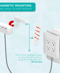 Power Reach Pro Multi Outlet Extender with magnetic wall mount setup, 6 ft cord, four outlets and USB ports for home office use.