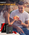 Man receiving Ultra Slim RFID Blocking Wallet With Money Clip For Men Bifold Card Holder That Fits About 11 Cards And Up To 15 Gift Box Included Minimalist Front Pocket Wallet For Everyday Carry as a gift. 