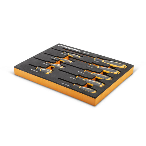 9 Piece Phillips Screwdriver Set With Dual Material Handles In A Foam Storage Tray shown with non slip black oxide tips