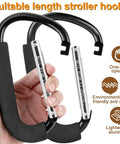 Two Pack Stroller Hooks With 6.3 Inch Large Carabiner Clips for Hanging Diaper Bags and Baby Gear, one-hand opening