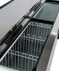 Top Shelf Commercial Under Counter Refrigerator 60 Inch Stainless Steel 15 Cubic Foot Frost Free Cooling with wire racks inside.