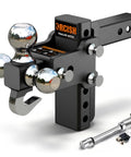 Adjustable Trailer Hitch With 360 Degree Swivel Tri Ball Mount And Tow Hook Lock, Rotating 3 In 1 Ball System For 1 7/8, 2, And 2 5/16 Inch Balls, Rated Up To 15,000 Lbs GTW And 10,000 Lbs Tow Hook, black steel hitch with tow hook and pin