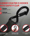 Heavy Duty Retractable Ratchet Straps 1 Inch By 10 Foot 4 Pack 1650 Lb Breaking Strength Rust Resistant Cargo Tie Downs with rubber coated S hooks.