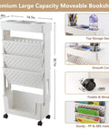 White Rolling Office Paper Organizer With Mobile Book Cart, pen holder, document storage, lockable wheels, side view