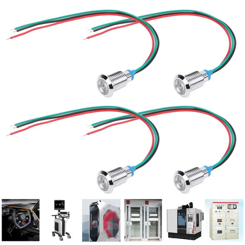 3-pack of 10mm Round LED Indicator Lights with Common Cathode, Dual Color Red and Green, Plug-N-Play for panel indicators, 3-6V.