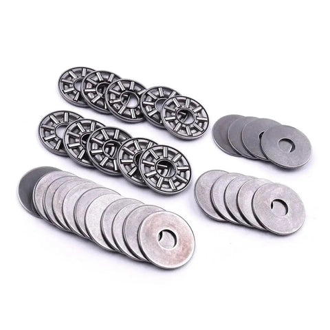 Axial Needle Roller Thrust Bearing In Steel With Two Washers ID 8, 10, 15, 17 mm Heavy Duty Bearing with washers displayed