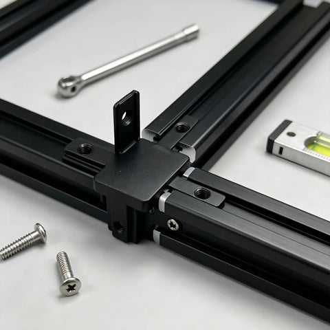 Awesome V Slot Aluminum Corner Brackets For 20 Series Extrusion Frames, showing assembly with zinc alloy screws and frame connectors.