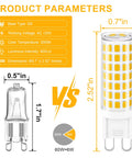 Comparison of G9 LED Bulbs 6W Soft White 3000K Bi Pin Base 600LM 60W Halogen Equivalent dimensions vs halogen bulb