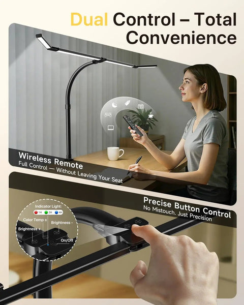 42 Inch LED Desk Lamp With Clamp And Remote Four Panel Architect Light Bar for wide even illumination 1800 lumens setup